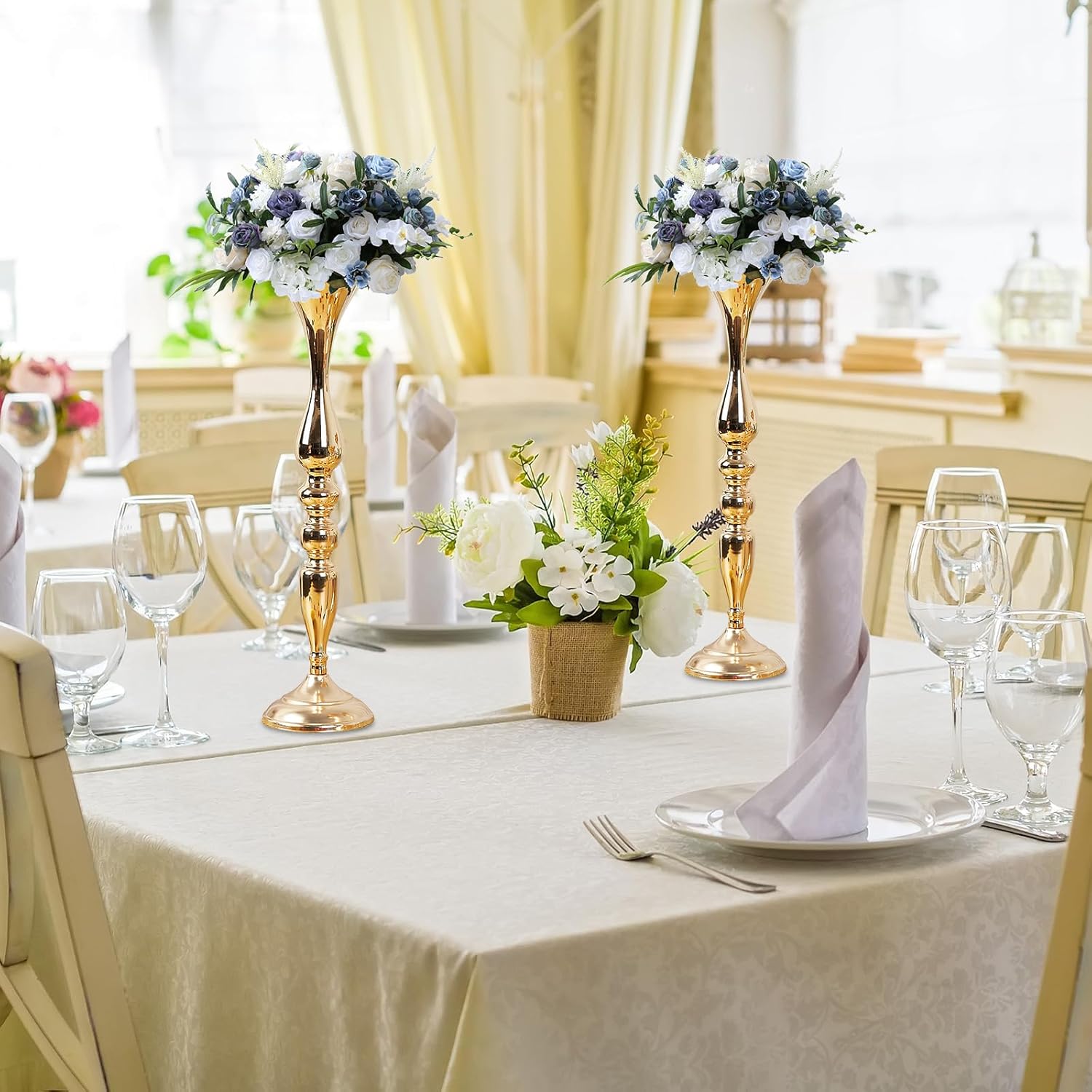 24 Pcs Metal Flower Arrangements Stand 20 Inch Tall Wedding Flower Vase Centerpieces Table Decoration Flower Stand for Party Wedding Reception Flower Arrangement Candle Holder (Gold)