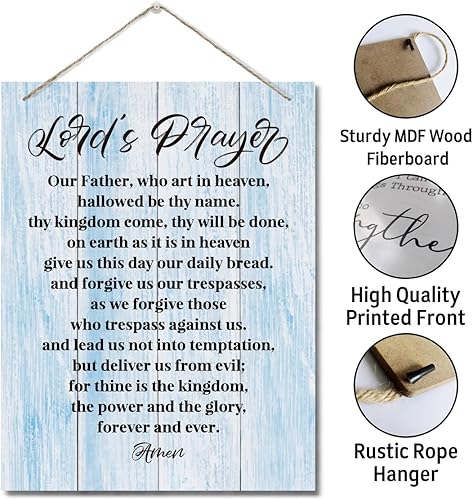 Miniatura 5 de Letreros artísticos de madera inspiradores, letrero de pared con oración del Señor, placa de pared impresa colgante, decoración del hogar, Our