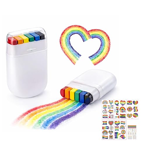 Oiomniv 2 Pack Pride Face Paint Stick with Pride Tattoos,