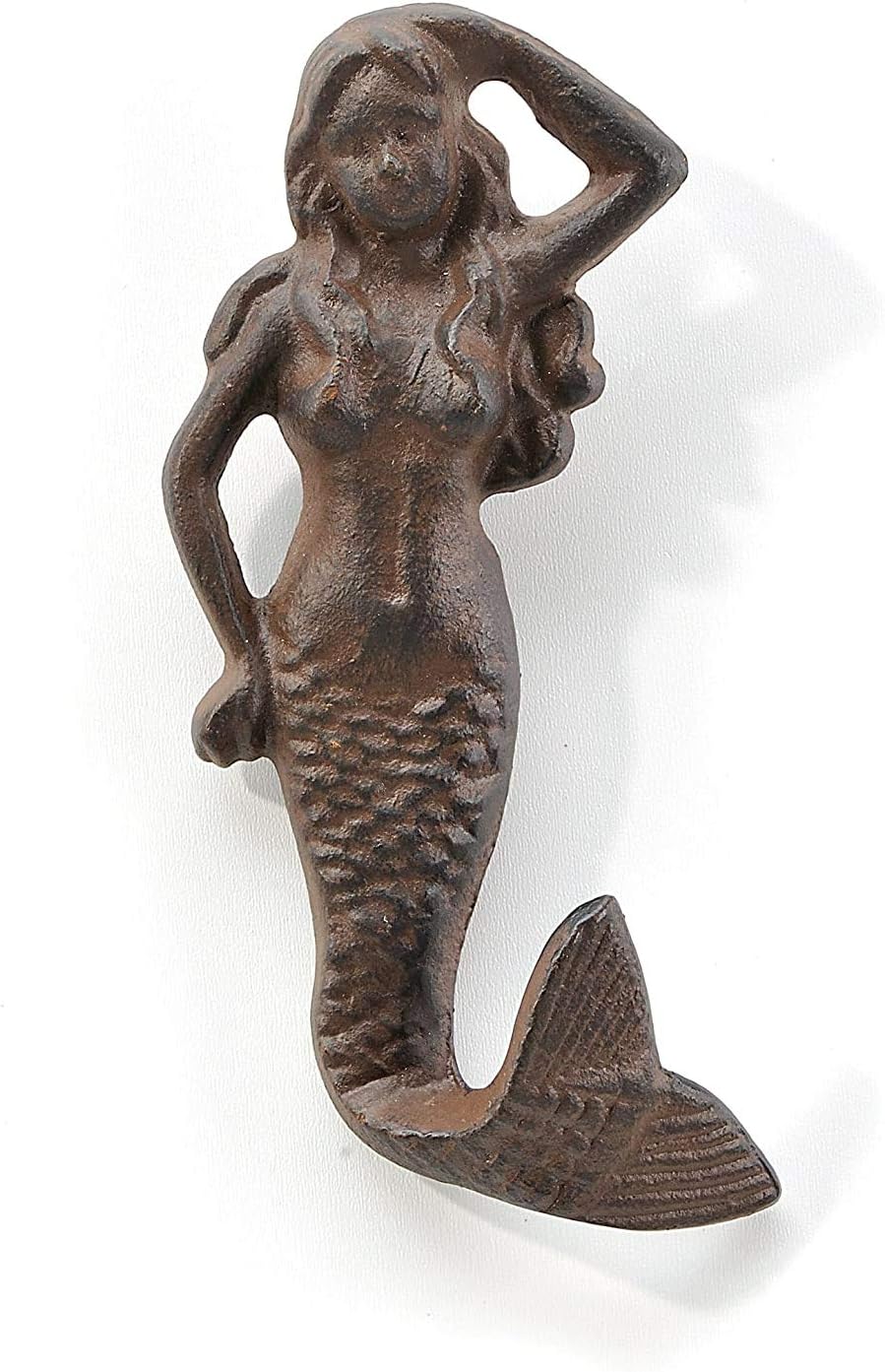 Rustic Cast Iron Mermaid Hook Wall Hanger Decor Beach Nautical Towel Holder (Brown)