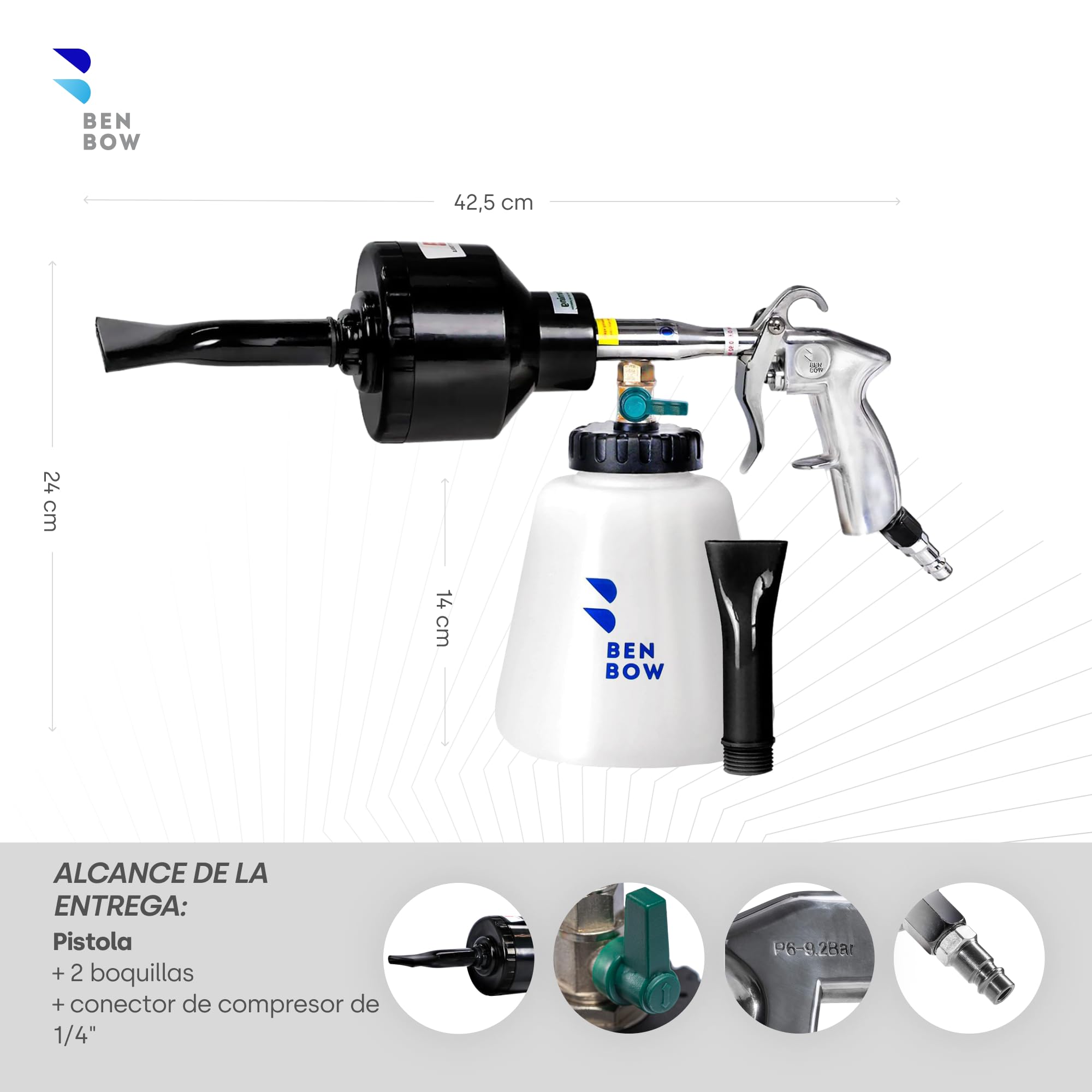 BenBow Pistola de Espuma de Aire comprimido Black – para una pre-Limpieza efectiva de Coches, Barcos y Motocicletas – práctica Pistola de Espuma – Ideal para Profesionales del detallado de vehículos