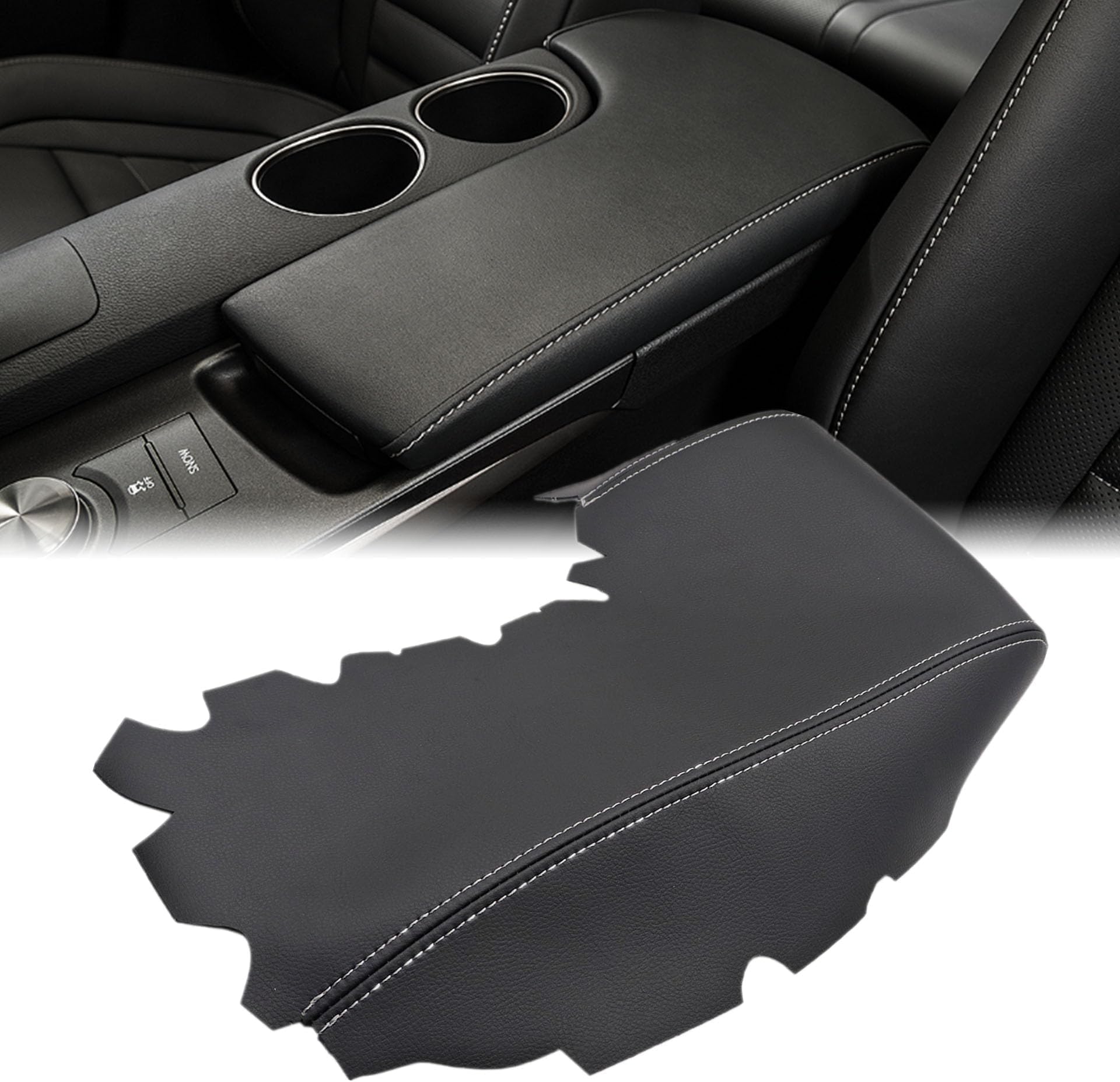 Center Console Lid Cover For Chevy Silverado/GMC Sierra 2007-2014 - Black Microfiber Leather