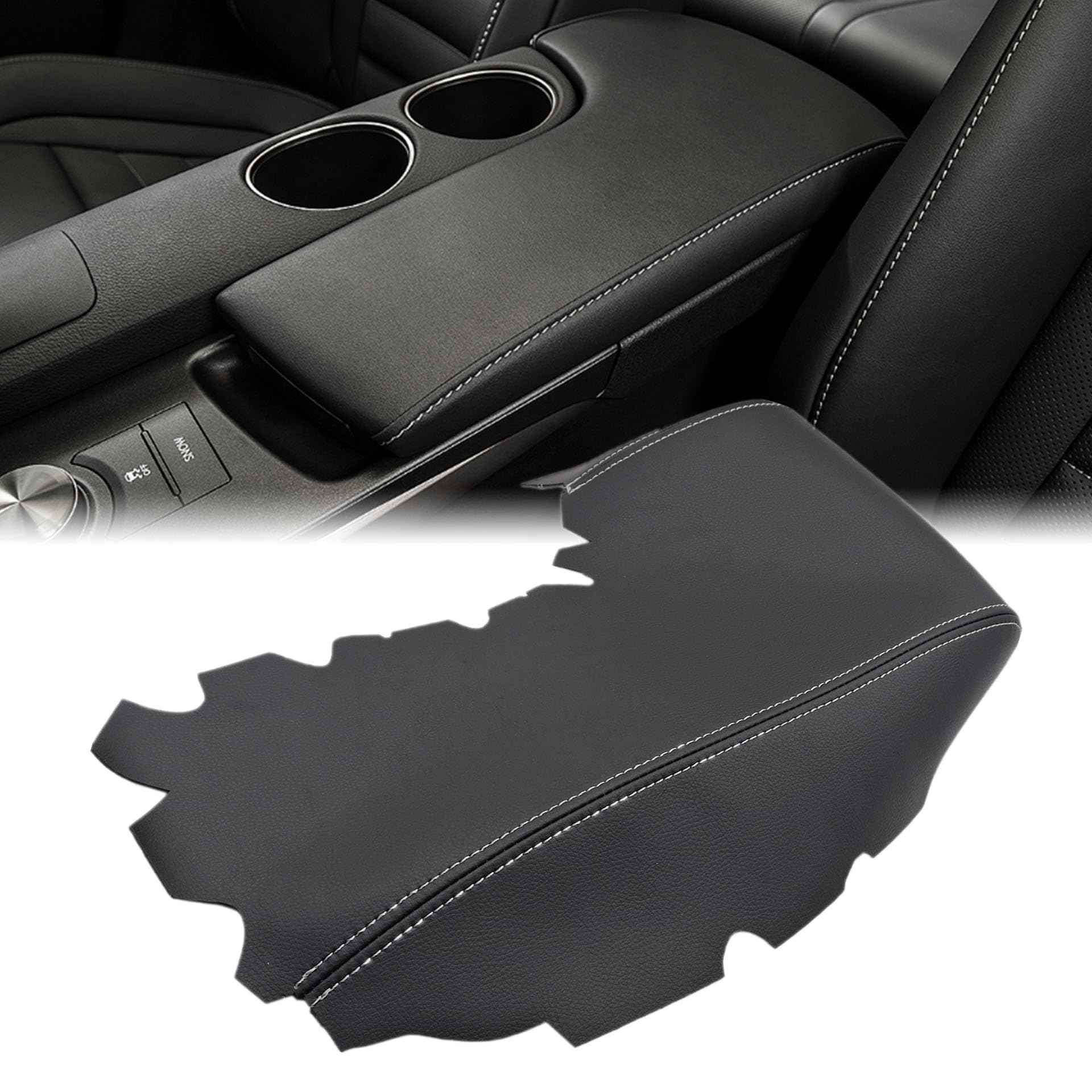 GXARTS Black Leather Center Console Lid Armrest Cover Compatible with Lexus IS250 IS350 2014 2015 2016 2017 (Leather Part Only)