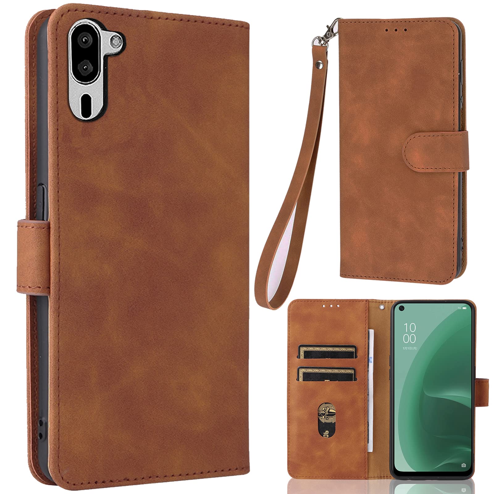 シンプルスマホ5 ケース 手帳型 【ストラップ 一本付】 適用 A001SH ケース Simply sumaho5 カバー シャープ ソフトバンク SoftBank シンプルスマホ 5 カバー スマホケース 【AIPITORR】 滑り止め 合成レザー スタンド ストラップホール付き ストラップ付き 窓口式 カード入れ マグネット 手帳ケース カードケース つや消し 落ち着いた色 ブラウン