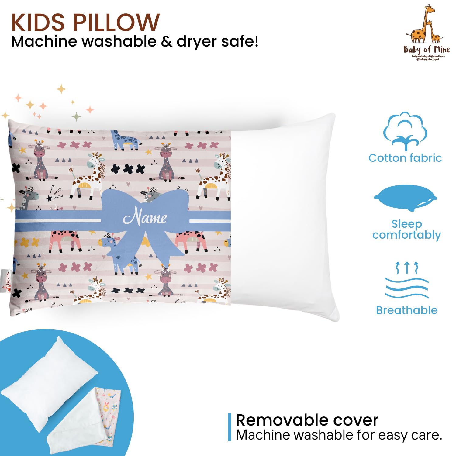 Baby of Mine Personalized Pillow for Kids – Custom Name, Super Soft Cotton Kids Cushion for 5 Years Old Kids, Adorable Prints - Image 5 thumbnail