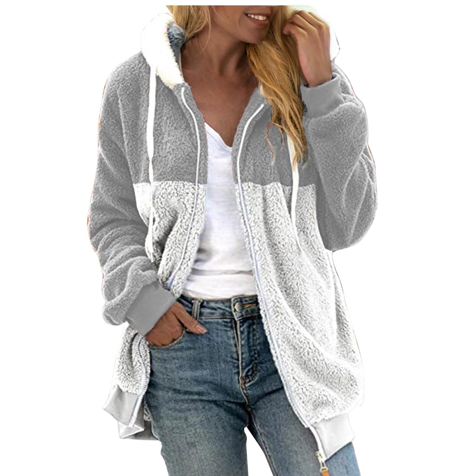 Generico Sudaderas Largas Algodón Mujer con Cremallera Sin Capucha - Top Blanco Mujer Elegante Oversize Hoodie Ligero Moda Térmica Felpa Suave con Bolsillos Cómodos Ropa Otoño Casa Al Aire Libre