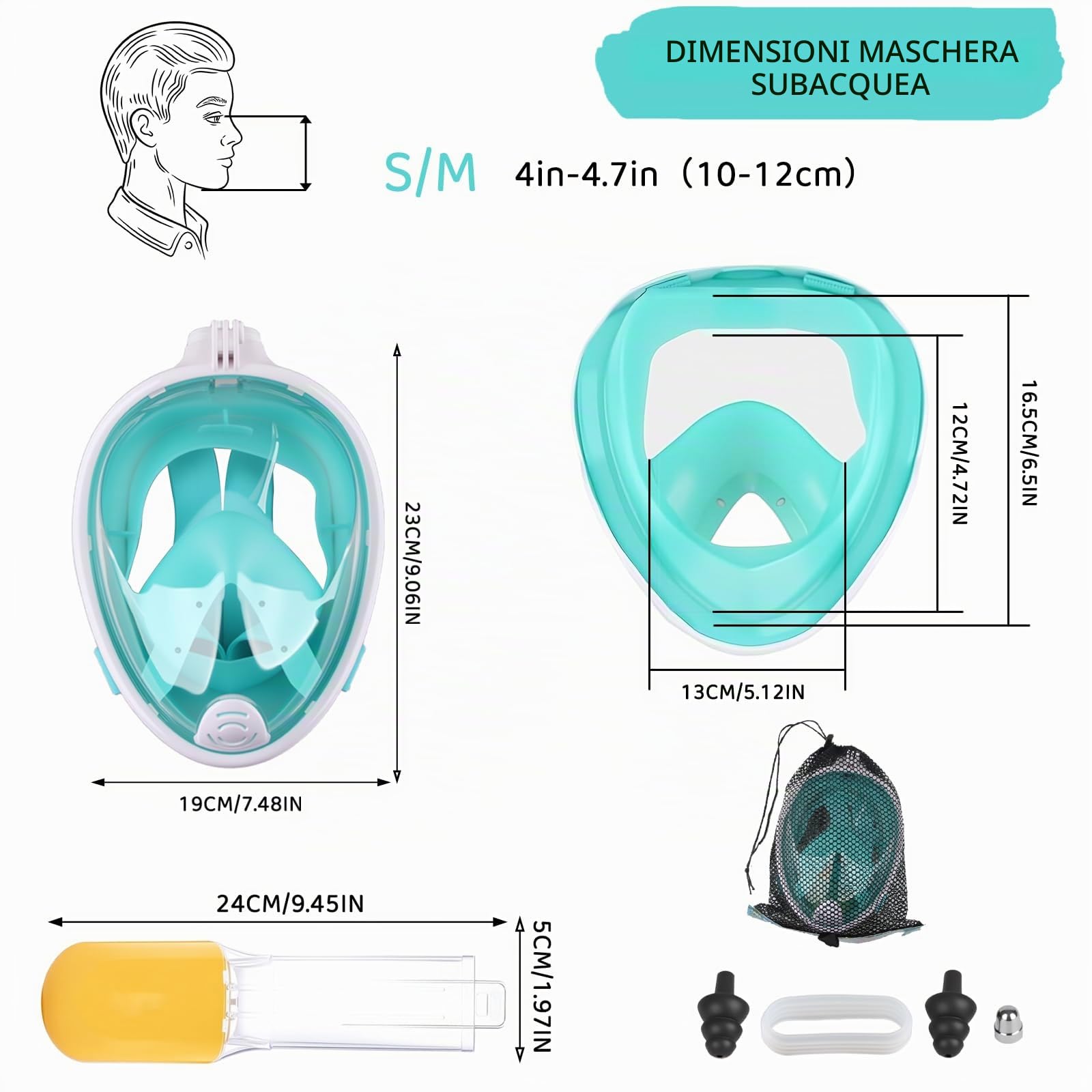 Maschera Snorkeling, Yanghad Maschera Subacquea Adulti, Visione Panoramica ad Alta Risoluzione, Design del Canale Antiappannamento con Doppio Flusso d'Aria, Visiera Resistente Agli Urti(S/M, verde)