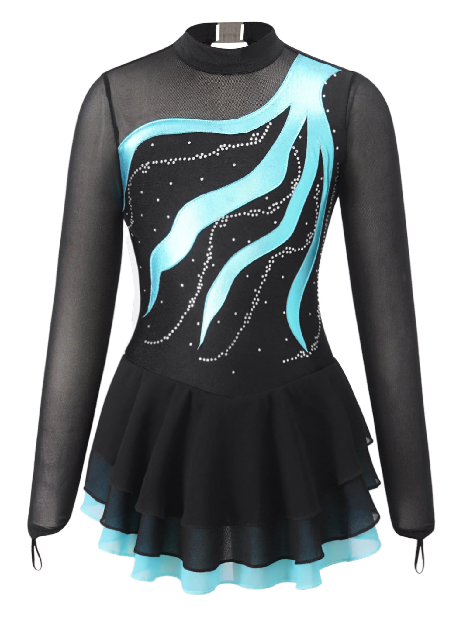 Vestido de Danza para Niña Maillot de Manga Larga con Brillante Leotardo Gimnasia Rítmica Maillot de Patinaje Competición Traje de Baile