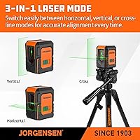 Vista 3 de JORGENSEN Nivel Láser con Trípode, Módulos Duales de 100 FT Herramienta Niveladora Láser de Línea Cruzada Autonivelante con Base Magnética de 360°