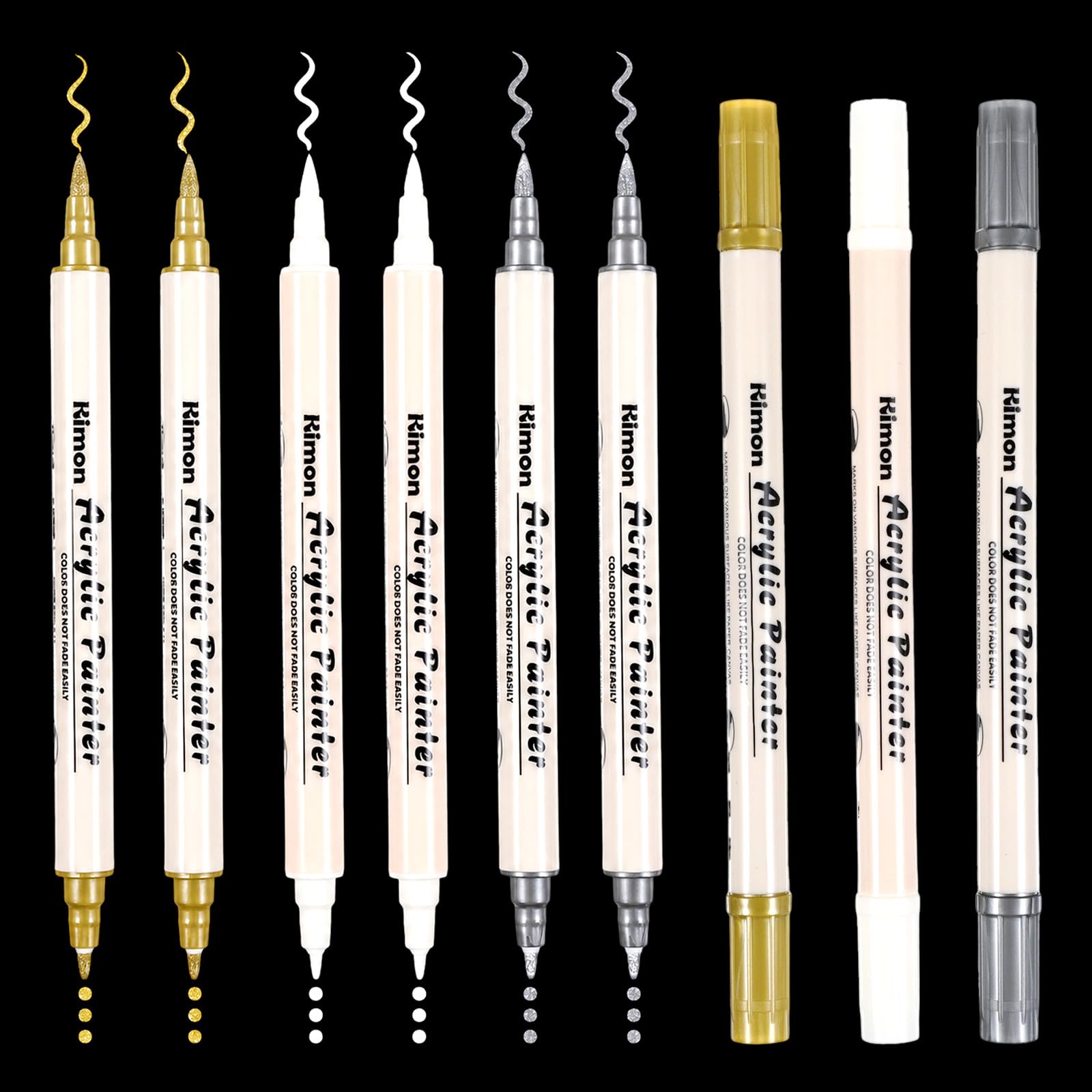 Ymapinc 9Pcs Gold Silver White Permanent Marker Pen, Dual-Tip Fineliner Pen
