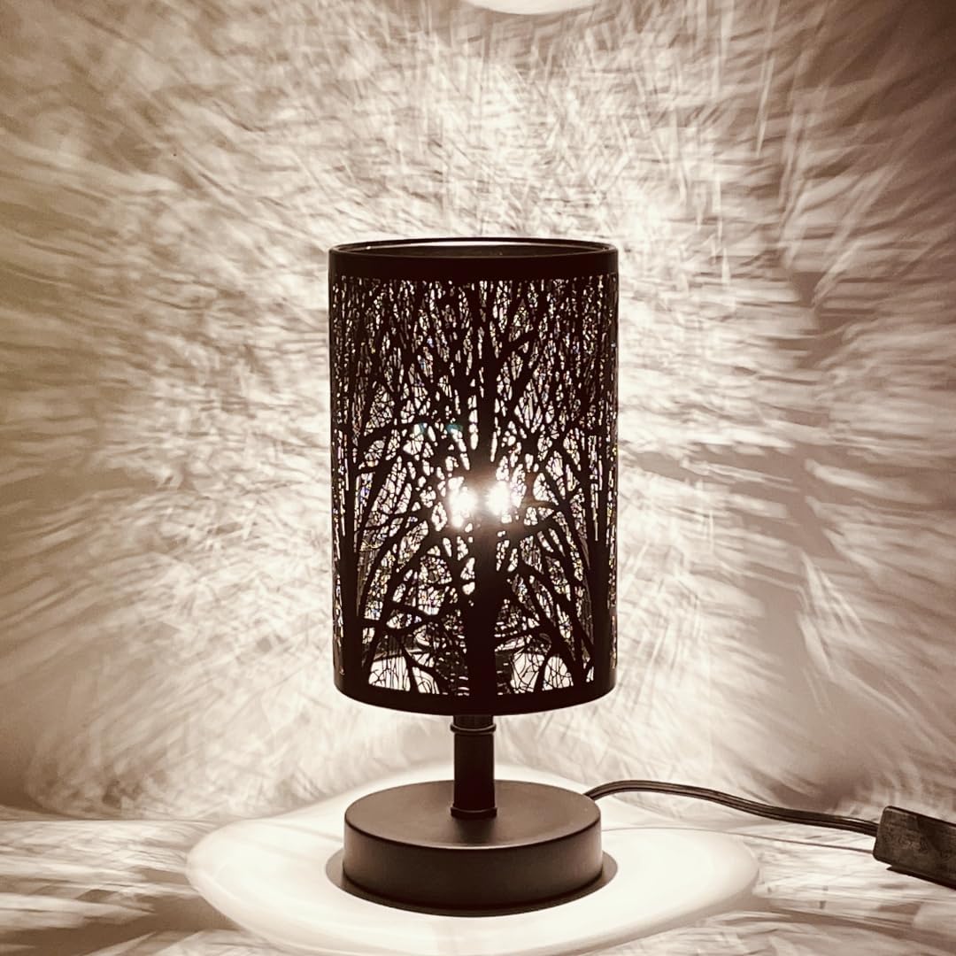 Table Lamps Bedside Nighting Light Decorative Nightstand Lamp for Bedroom, Living Room, Black Metal Shade Forest Lighting