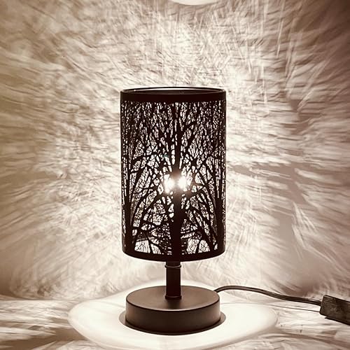 Miniatura 2 de Lámparas de mesa de noche de noche, lámpara decorativa para dormitorio, sala de estar, sombra de metal negro, iluminación del bosque