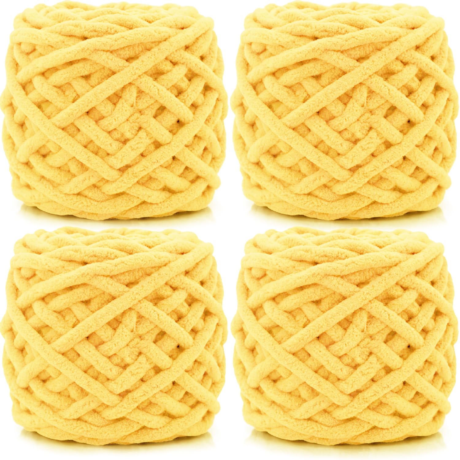 Cnwinu 4 Pack Chunky Yarn,Chunky Wool for Knitting 100g Balls,Multi-Colored Soft Chenille Yarn,Knitting Wool for Knitting&Crocheting Blanket,Cushion,Pet Beds,Bags,Hats,Scarves (Yellow)