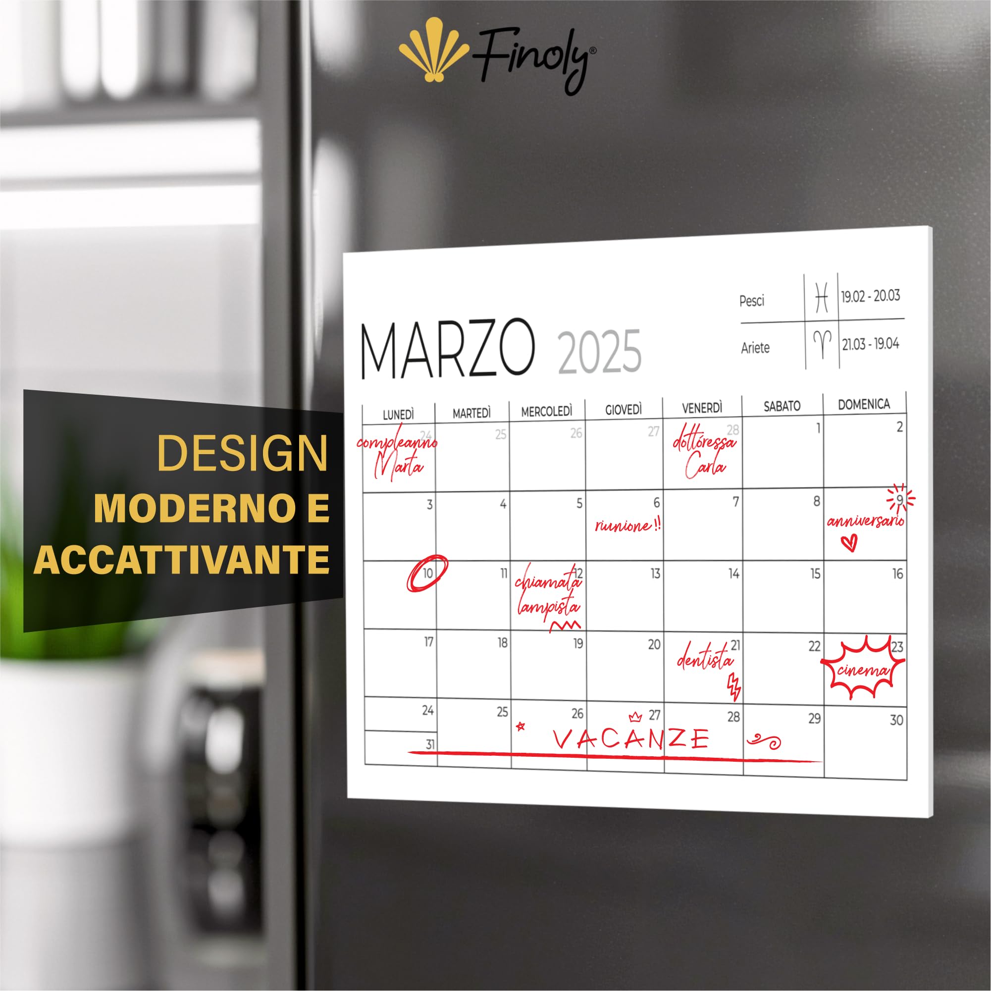 Finoly Magnetic Calendar for Fridge January 25 to June 26 | Fridge Calendar Magnetic in Italian 2025/2026 | Monthly Planner Refrigerator (Minimalistic) - Image 2