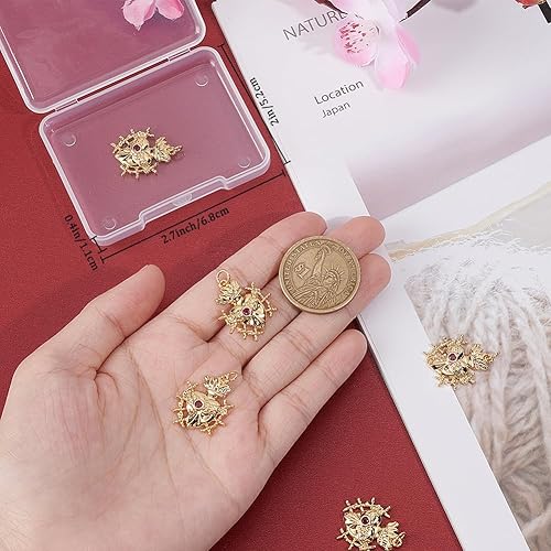 Miniatura 3 de Beebeecraft 6 dijes de corazón sagrado chapado en oro de 18 quilates, circonita cúbica mexicana Milagros con forma de amor, dijes con anillo de