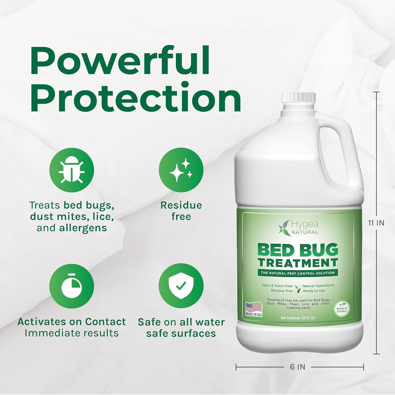 Hygea Natural Lice, Mite, and Bed Bug Killer Natural Spray - Child & Pet Friendly - Immediate Results - Stain & Odor Free (128 Ounce)