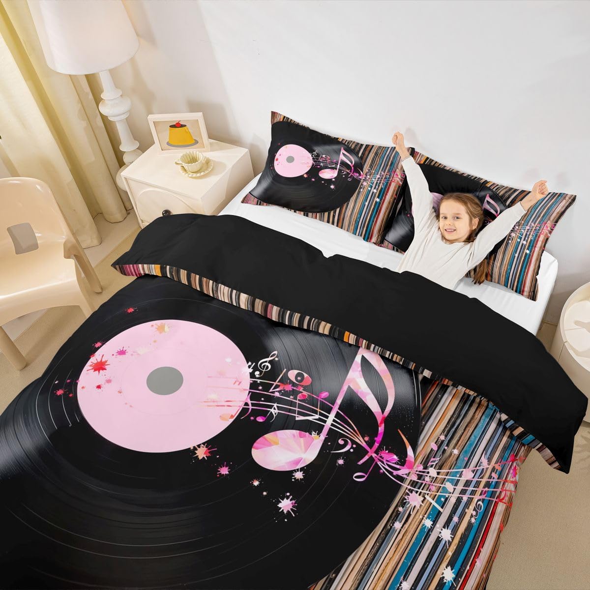jejeloiu Musical Album Record Cover Comforter Set Twin Size Kids Boys image 5