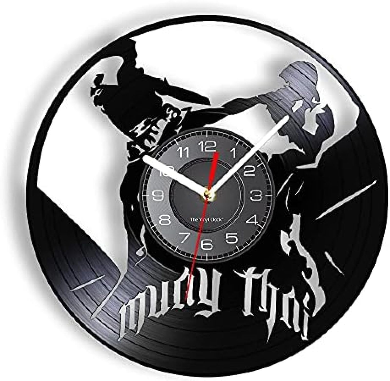 AVJERA Muay Thai Cut Vinyl Wall Clock Thailand Martial Art Thai Boxing Kickboxing Vintage Design LED Wall Watch Gift For Men