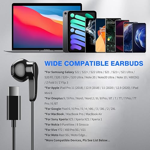 Miniatura 6 de Auriculares USB C para Samsung S24 Ultra S23 Fe S22+, auriculares tipo C con micrófono, control de volumen estéreo de alta fidelidad, magnético en