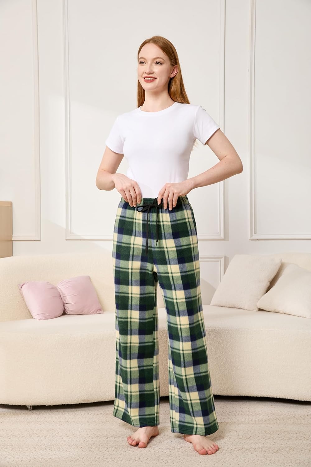 Women Plus Size Pajama Pants Plaid Soft Comfy Lounge Pants with Pockets & Drawstring Pj Bottoms for Christmas - Image 3