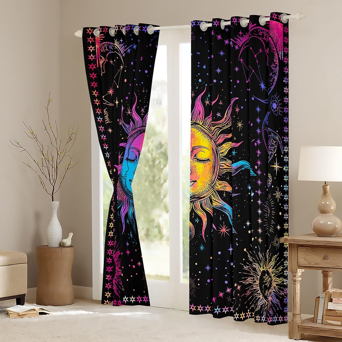 Tende Oscuranti Con Fantasia Sole, Luna E Stelle – Galassia Misteriosa – 2 Pannelli Da 106,7x213,4 Cm – Per Soggiorno E Camera Da Letto