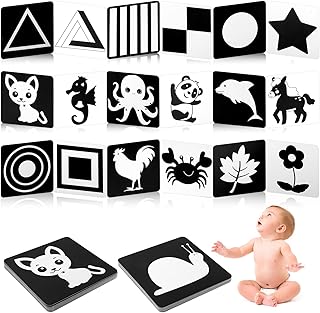 24pcs High Contrast Baby Flash Cards for Visual Stimulation, Double-Sided Black and White Early Leaning Education Card Cartoon Flash Cards Infant Newborn Baby Toys for Toddlers Kids Boys 0-3 Months