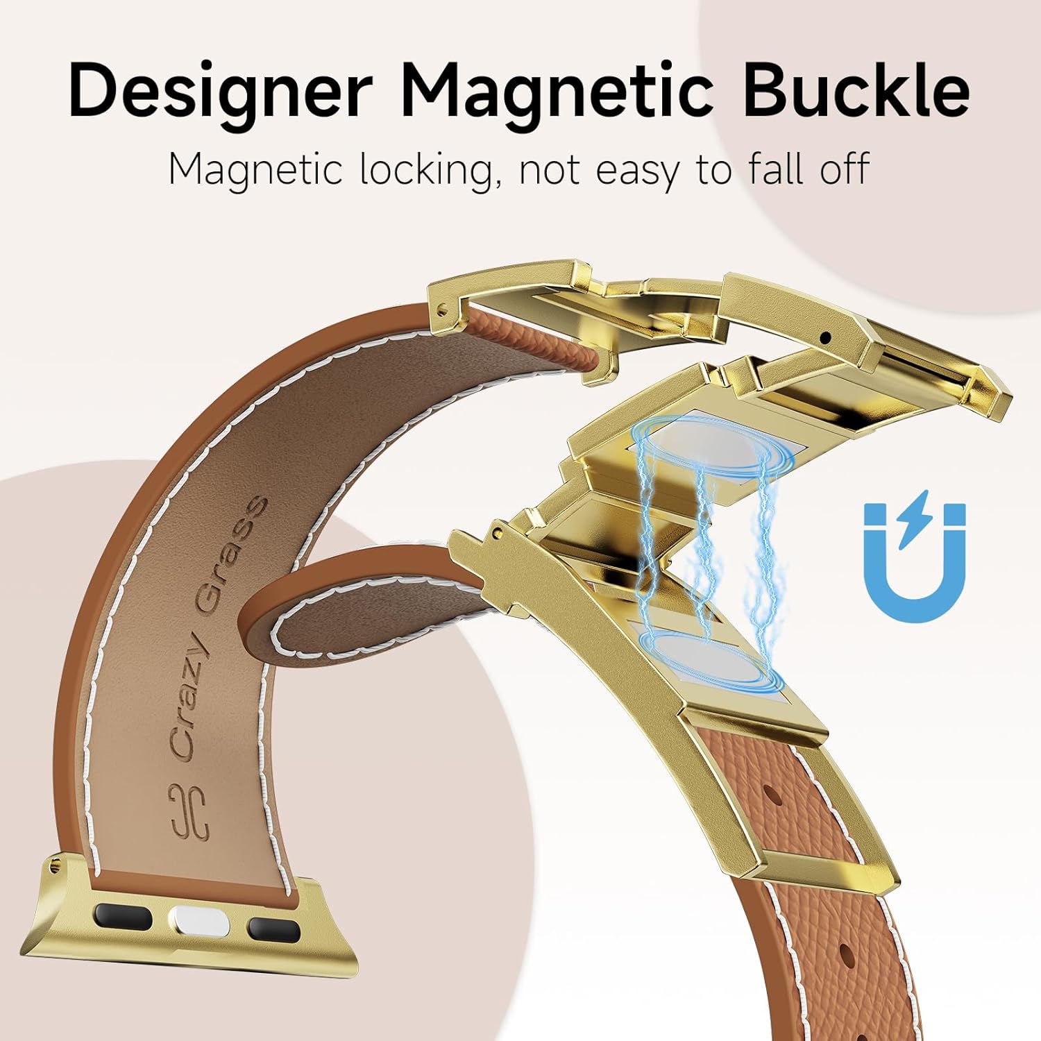 Designer Leather Band Compatible with Apple Watch 49mm46mm45mm44mm42mm41mm 40mm38mm for Women,Magnetic Buckle Replacement Strap for iWatch Ultra 3/2 /1 SE 3/2/1 Series 11/10/9/8/7/6/5/4/3/2/1 - Image 4