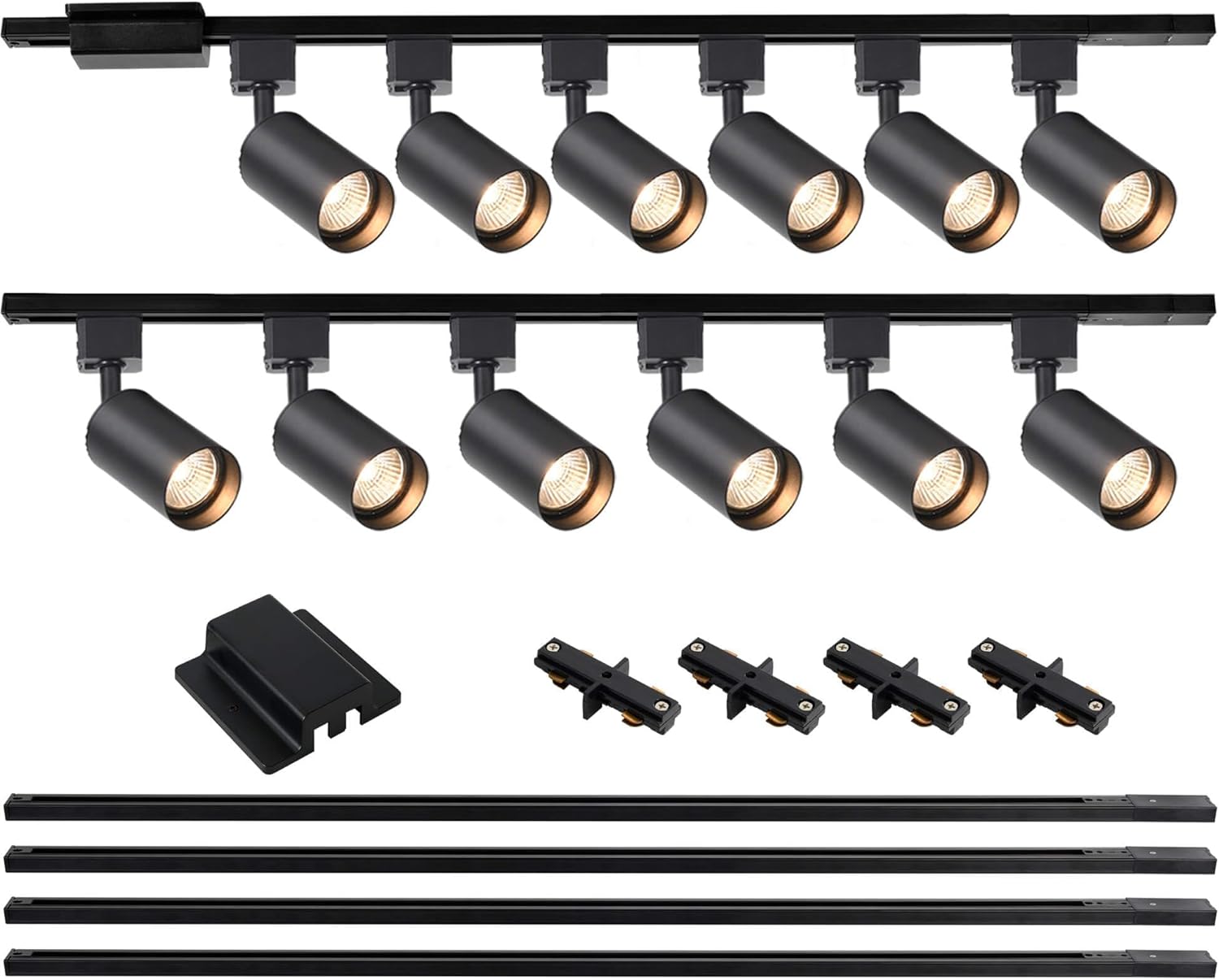 12 Lights LED Track Lighting Kit with 13FT H Track Lighting Rails & Floating Canopy Connector, GU10 Track Light Kit Modern Kitchen Track Lighting Fixtures Ceiling Spot Light, Black - No Bulbs