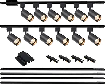 12 Lights LED Track Lighting Kit with 13FT H Track Rails & Floating Canopy Connector, Modern Kitchen Ceiling Spotlights, Black - No Bulbs