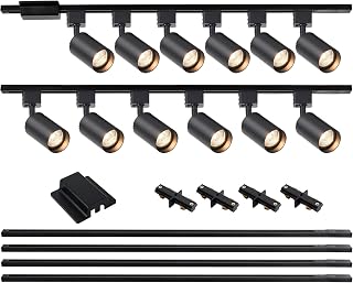 12 Lights LED Track Lighting Kit with 13FT H Track Lighting Rails & Floating Canopy Connector, GU10 Track Light Kit Modern Kitchen Track Lighting Fixtures Ceiling Spot Light, Black - No Bulbs