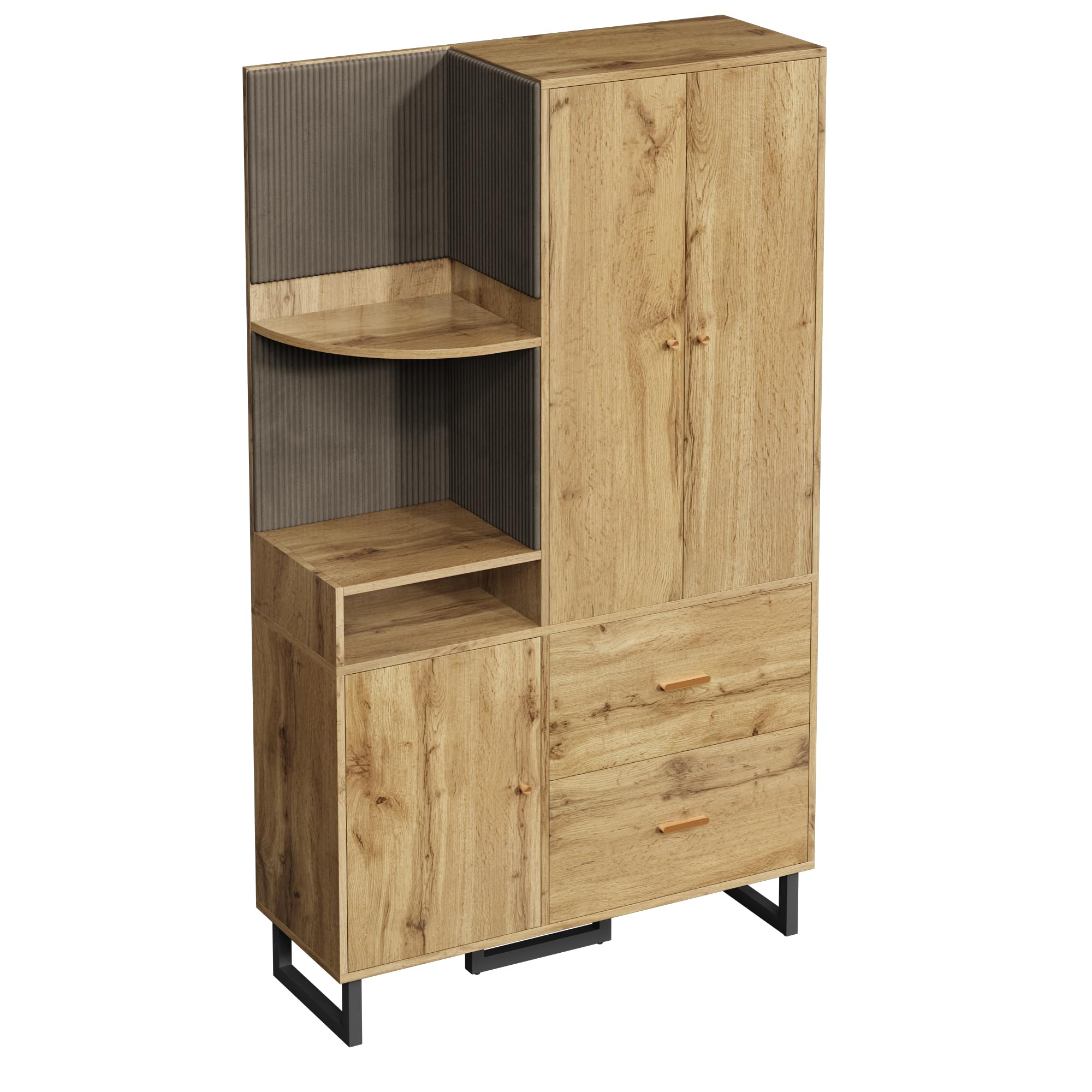 SUKY Appendiabiti compatto, 110 x 186 x 38 cm, guardaroba per corridoio, corridoio, armadio con pannelli imbottiti (nero, naturale)