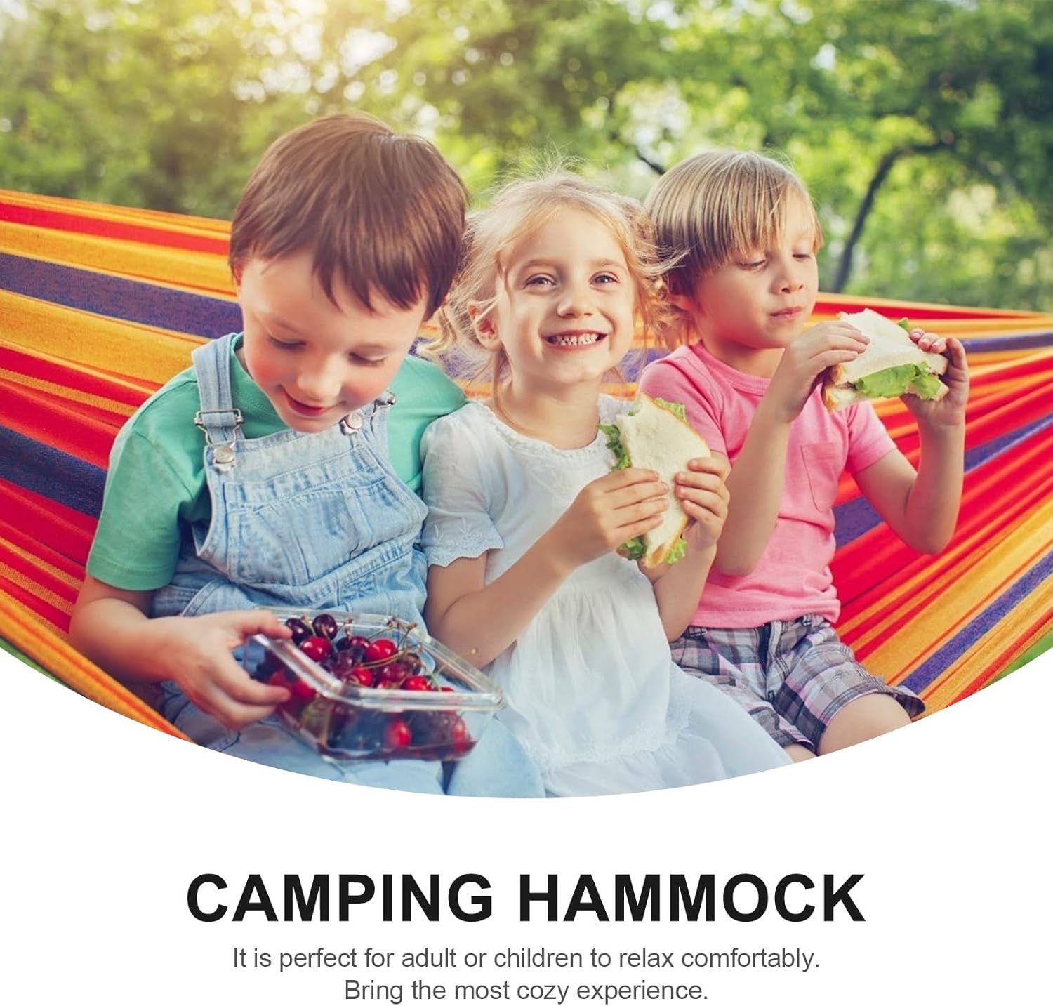 Two-Person Extra-Wide Anti-roll Hammock with Duckbill Buckle, Striped Canvas Outdoor Camping and Garden Yard Hanging Hammock for Travel and Backyard Use