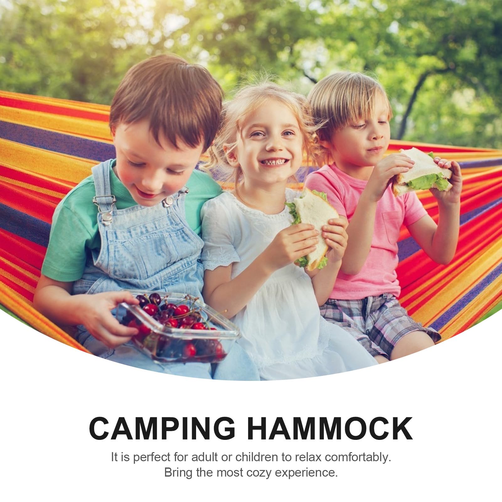 POPETPOP Hamac Anti-Roulis Double Largeur en Toile Rayée avec Boucles Rouges Hamac de Jardin Plage Portable et Léger pour Randonnée Terrasse et Camping