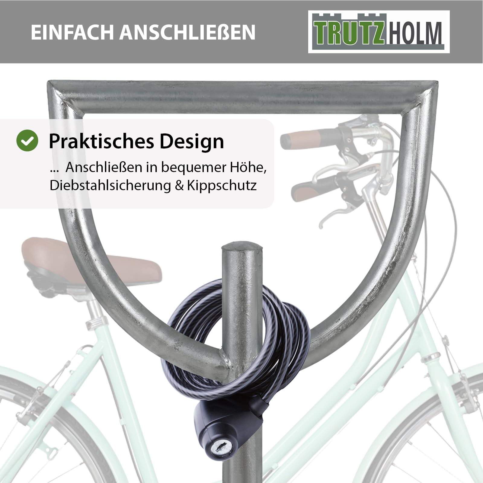 TRUTZHOLM Fahrradanlehnbügel 115x56 cm Stahl feuerverzinkt Rohrdurchmesser Ø 60 mm Fahrradständer zum Einbetonieren inkl. Bodenqueranker Parker Anlehnbügel Fahrradanlehner für 2 Fahrräder