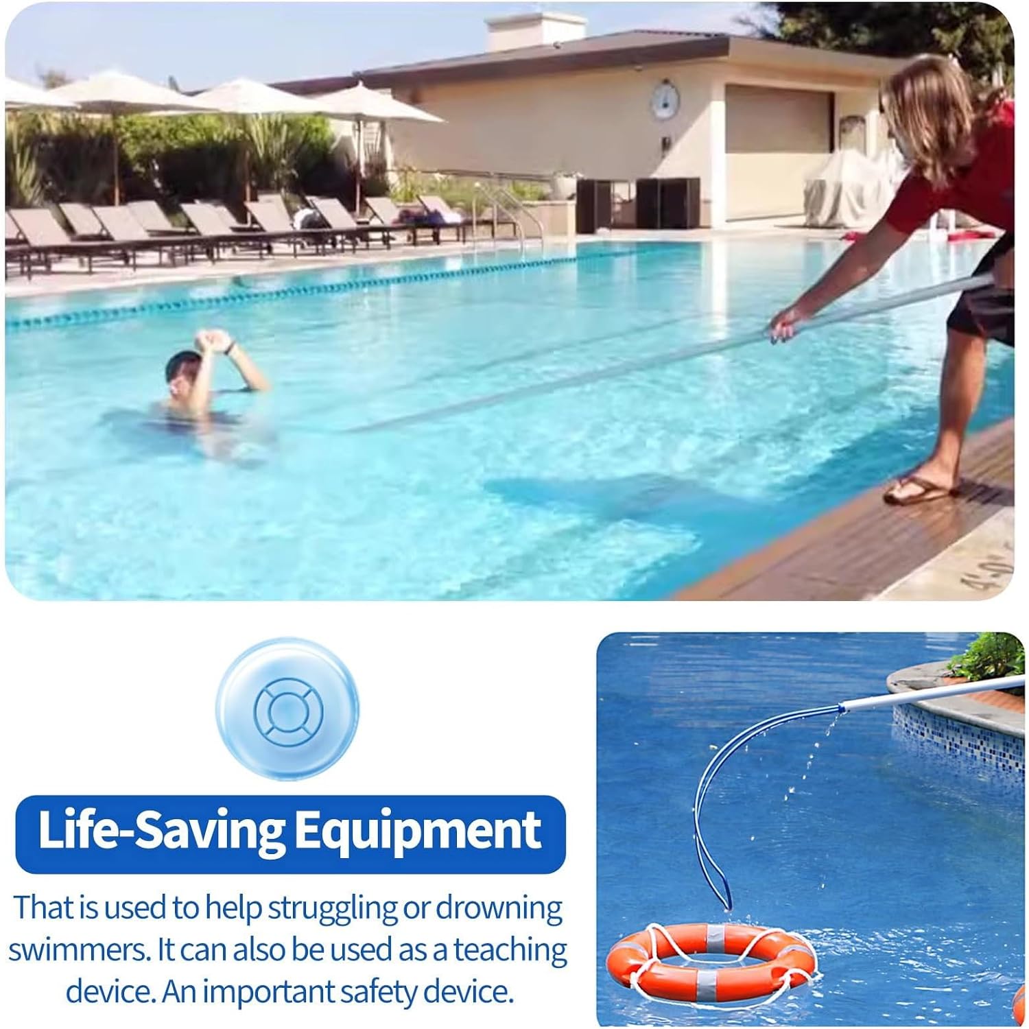 1pcs Emergency Telescopic Pool Hook - 10 to 23 Ft Lightweight Aluminum Lifesaving Pole for Water Parks, and Beaches