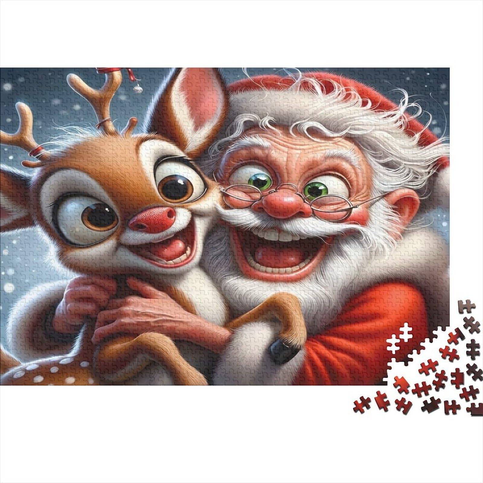 Santa Claus Christmas Reindeer 1000 Piece Jigsaw Puzzle Paper for Adults Festive 38x26cm/1000pcs