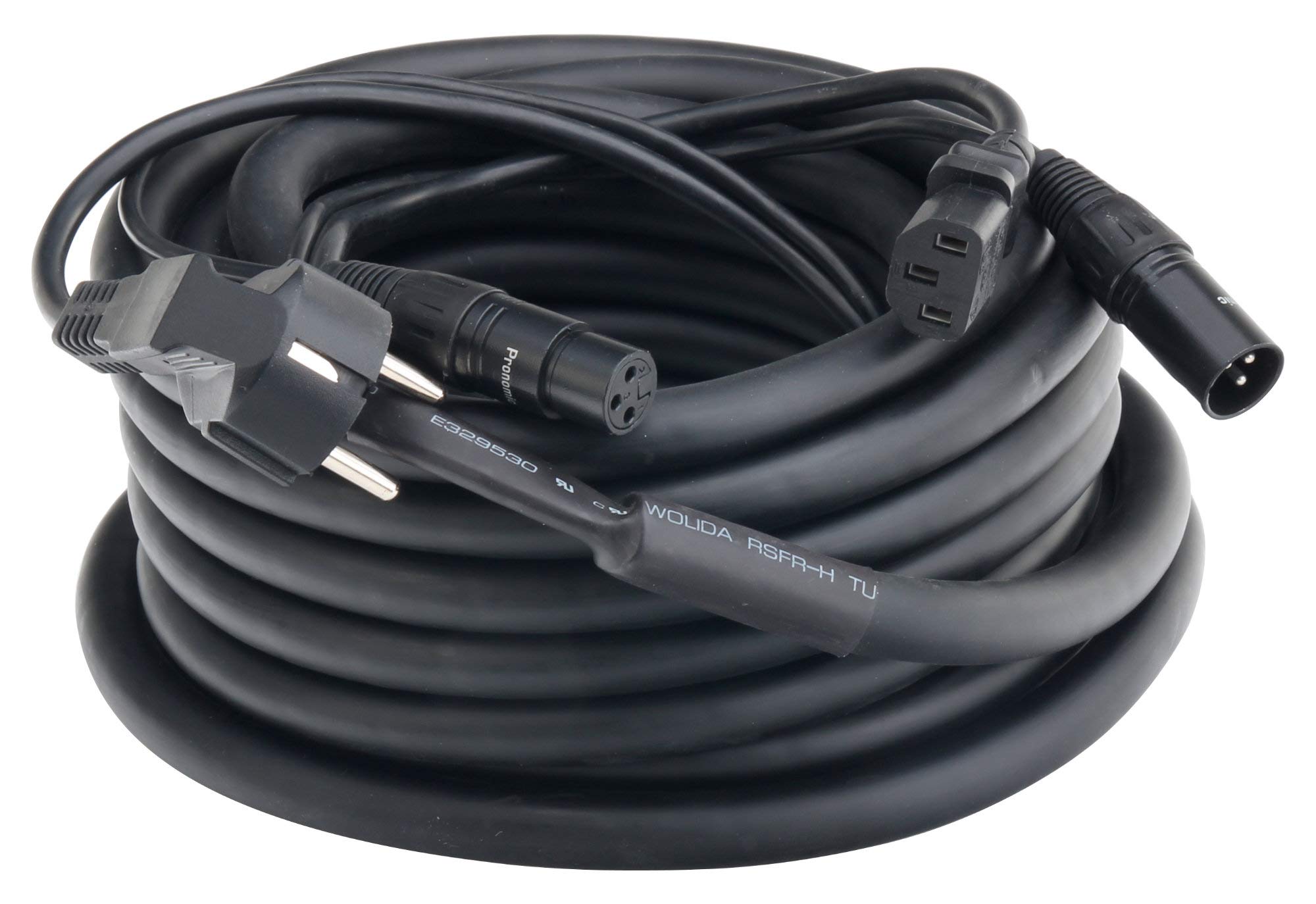 Pronomic Stage EUIECX-10 kabel hybrydowy wtyczka z zestykiem ochronnym na gniazdo IEC XLR/XLR 10 m (idealny do okablowania aktywnych pud, głośników PA, efektów świetlnych i oświetlenia scenicznego)