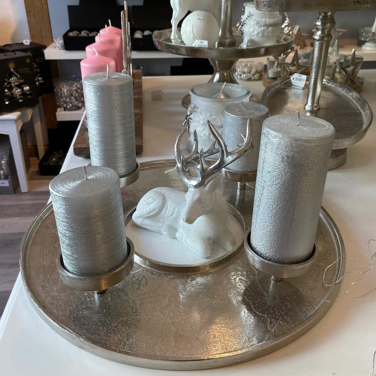 Riffelmacher Adventskranz Kranzschale Ø 41 cm | Metall Silber | Runde Adventsschale für Kerzen & Deko | Modern festlich | 74537