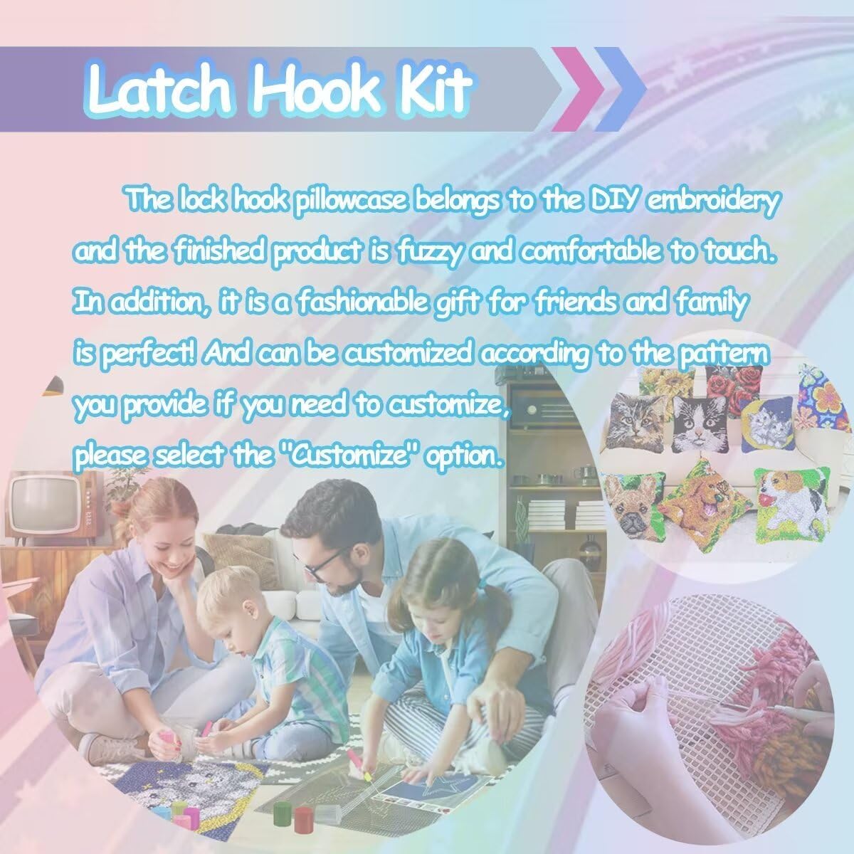 bositigo Latch Hook Kits for DIY Throw Pillow Cover, Colorful Handmade Pillow Case for Home Decoration, Festival Gift 17x17inch (Flower-BZ360)