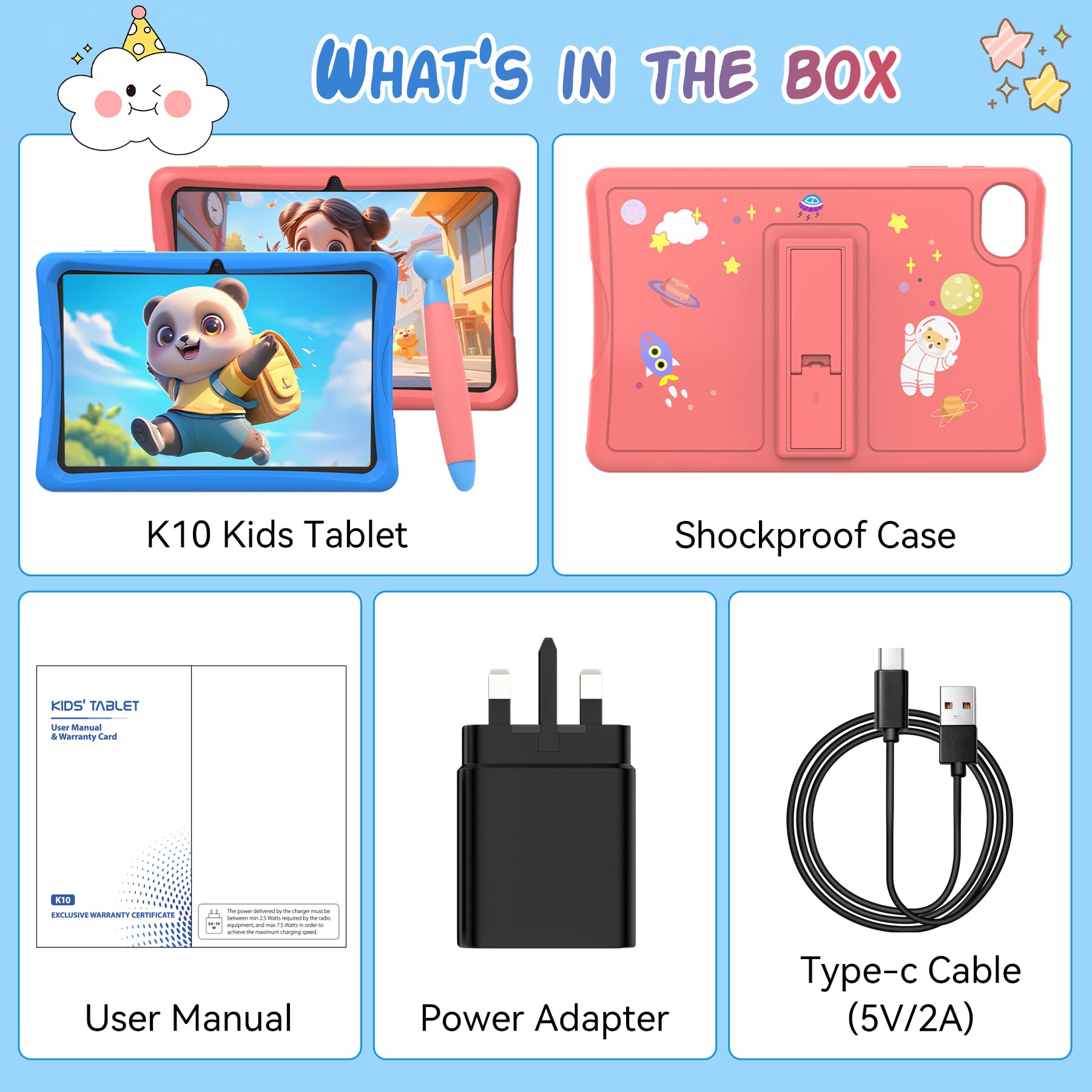 TABWEE Kids Tablet 10 inch, Android 15 Tablets for Kids, Parental Control, Pre-Installed Kiddos Software & Kids Space, Includes Case & Stylus Pen, 12GB RAM 64GB ROM, 2TB Expand, HD IPS Screen(Blue) — view 9