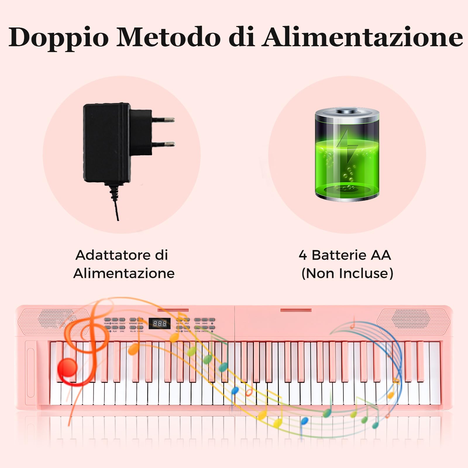 COSTWAY Tastiera Pianoforte Pieghevole a 61 Tasti, Tastiera Elettronica con Funzione MIDI, Cuffie, Pedale Sustain, Pianoforte Digitale Portatile per Principianti (Rosa)