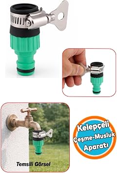 1 Adet Kendinden Kelepçeli Çeşme Musluk Bağlantı Adaptörü 1/2 inç Hortum Adaptörü Sök Tak Uyumlu