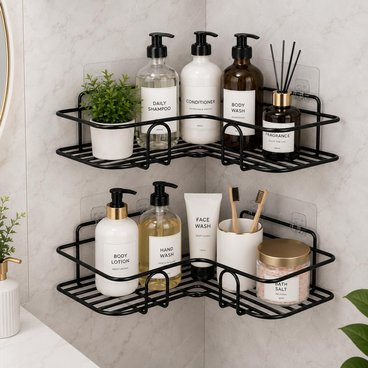 Corner Shelf for Bathroom Wall/Bathroom Corner Shelves - Pack of 2 | Corner Bathroom Organizer|Kitchen Corner Rack Organizer|Corner Shelf for Kitchen|Bathroom Corner Rack|Corner Wall Shelves-image-31