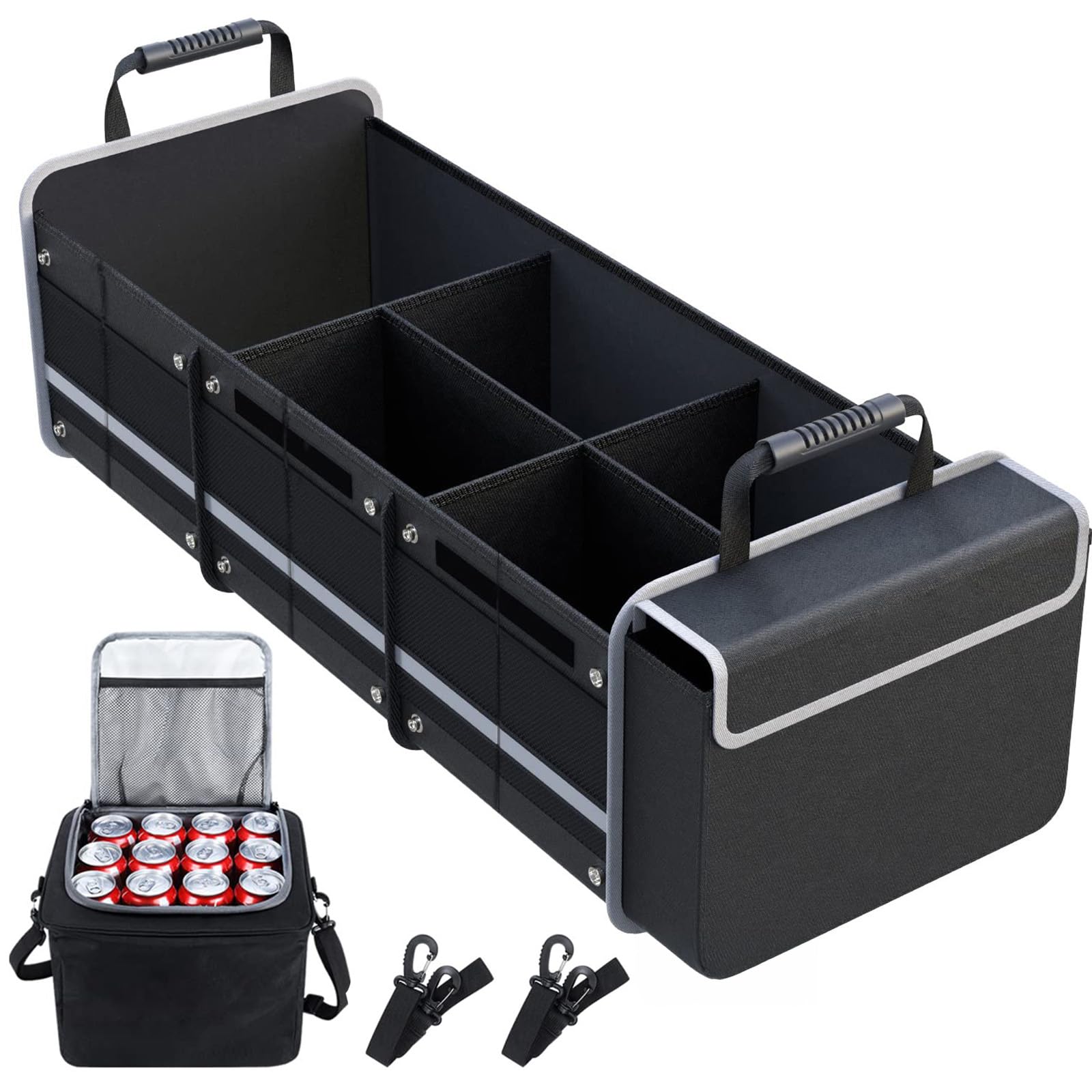 XXL Car Boot Organiser with Cooler Bag, Expandable Car Boot Tidy Van Storage Box for Camping Accessories Extra Large Collapsible Compartment Car Seat Organiser for Trunk Ford Jeep SUV Most Vehicles