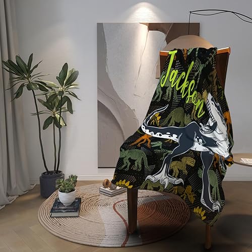 Miniatura 4 de WYMLDFG Manta personalizada de dinosaurio para niños, manta con nombre personalizable, bonita manta suave para niños y niñas, manta de animales