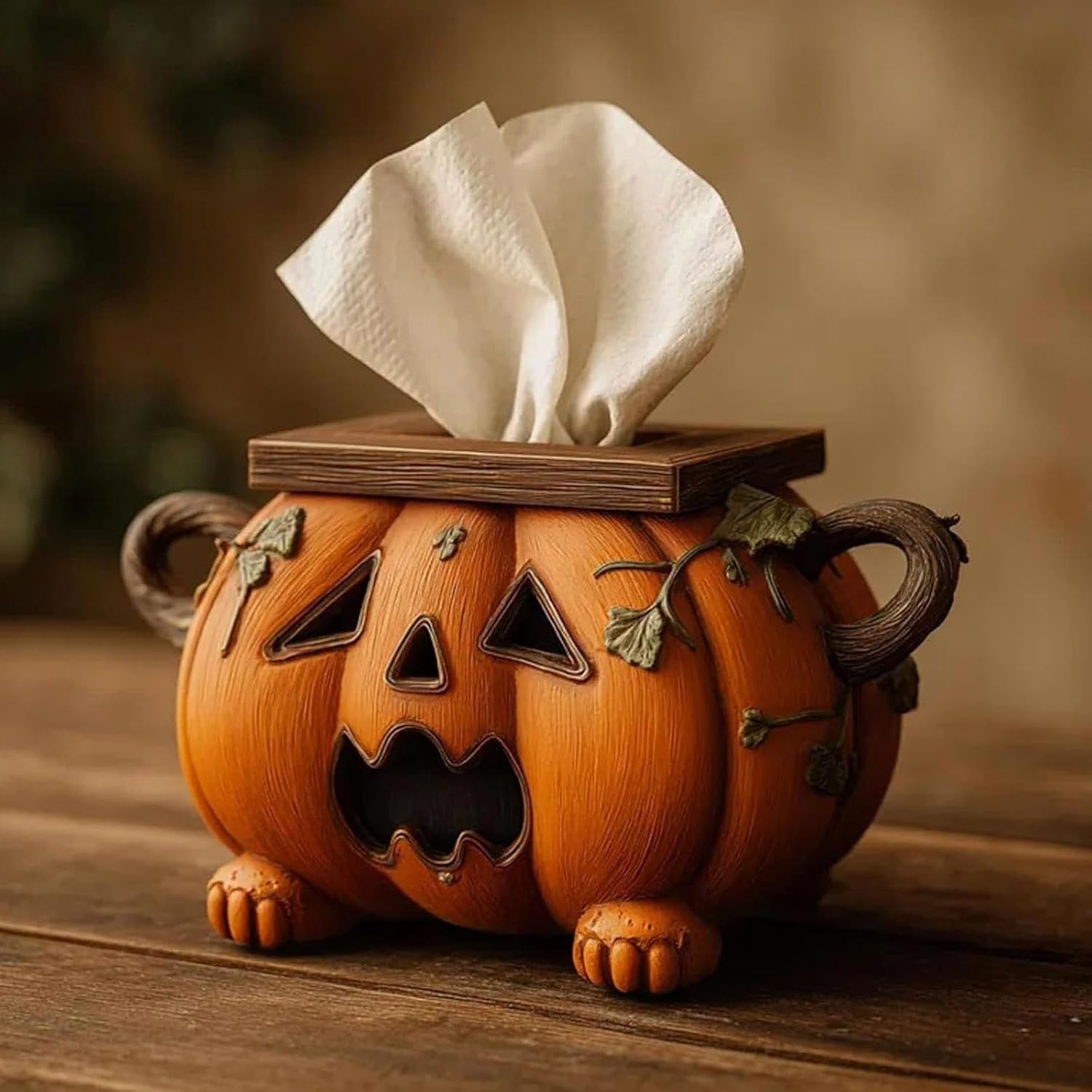 2PCS Halloween Pumpkin Tissue Box Holder,Pumpkin Logo Toilet Paper Holder, Halloween Home Decoration Eyes，for Bathroom Kitchen Office。