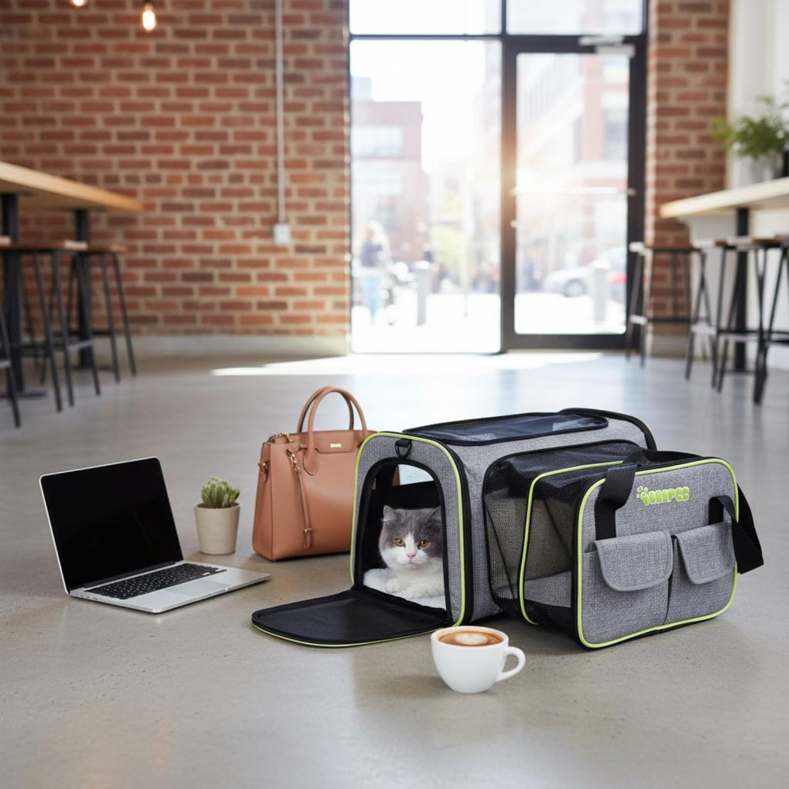 Gralara Expandable Carrier Mochila Transportín para Gatos y Perros Pequeños Transportadora Mochila Expandible con de Paneles de Malla Correas Acolchadas Tela, Azul Iridiscente