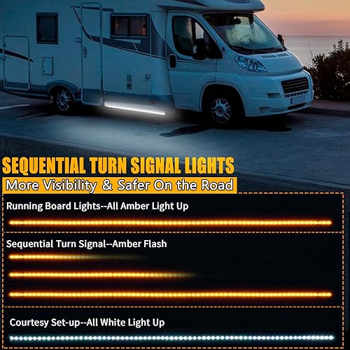 Miniatura 3 de 2 luces LED para estribo de 8 pies, luz de giro ámbar secuencial y luz blanca de cortesía, tiras de iluminación de emergencia de 12 V-14 V, tiras de