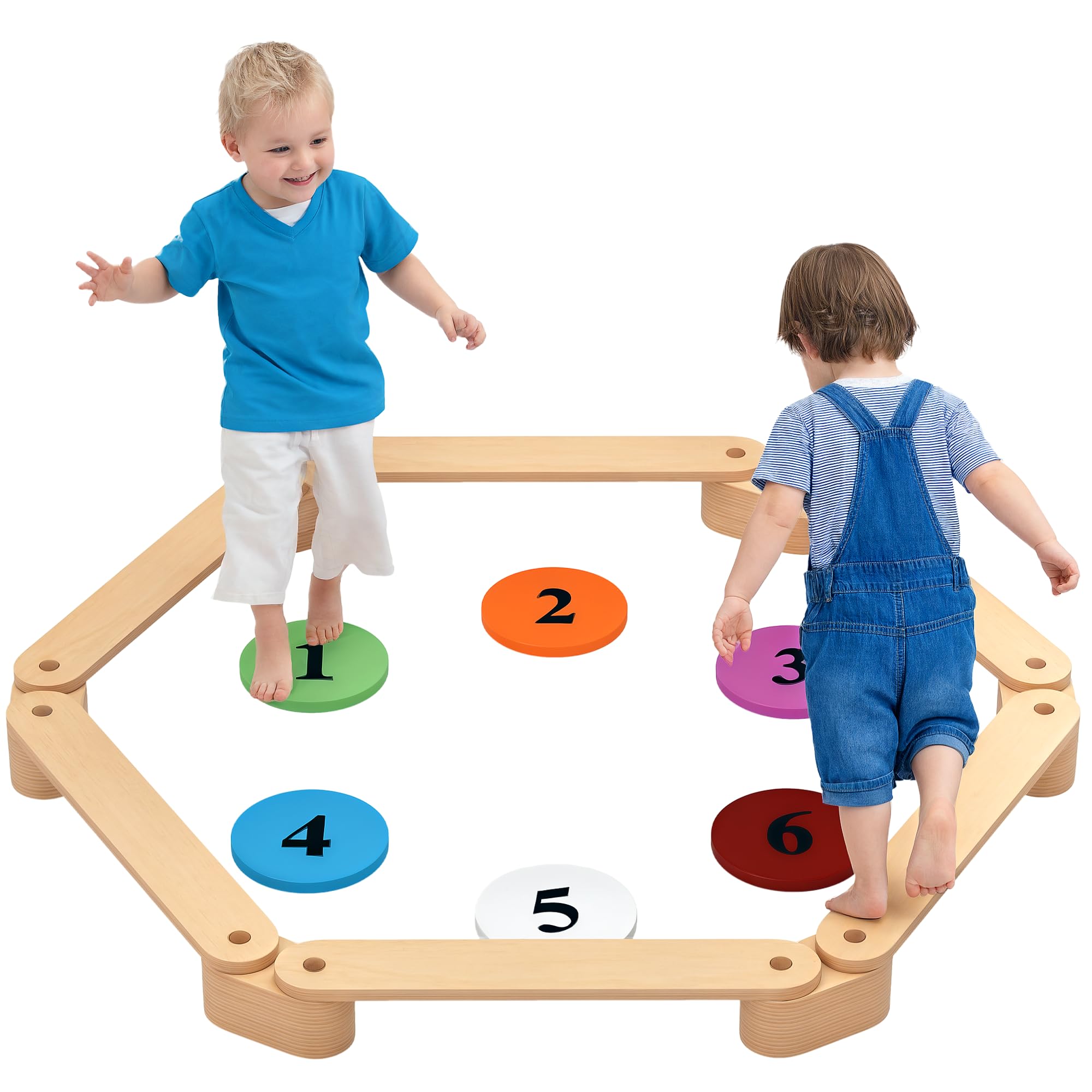 Qaba Wooden Balance Beam for Kids, 6 PCs Balance Board for Indoor Outdoor, Toddler Montessori Balance Beam Toys, Gymnastics Obstacle Course for Coordination