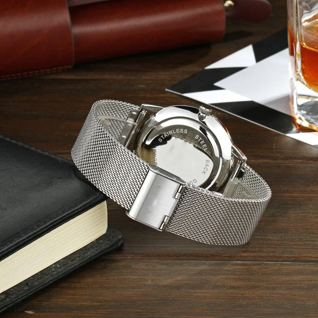 SENRUD Men's Watch Ultra-Thin Minimalist Stainless Steel Mesh Strap Fashion Casual Waterproof Wrist Watch for Men - Image 7